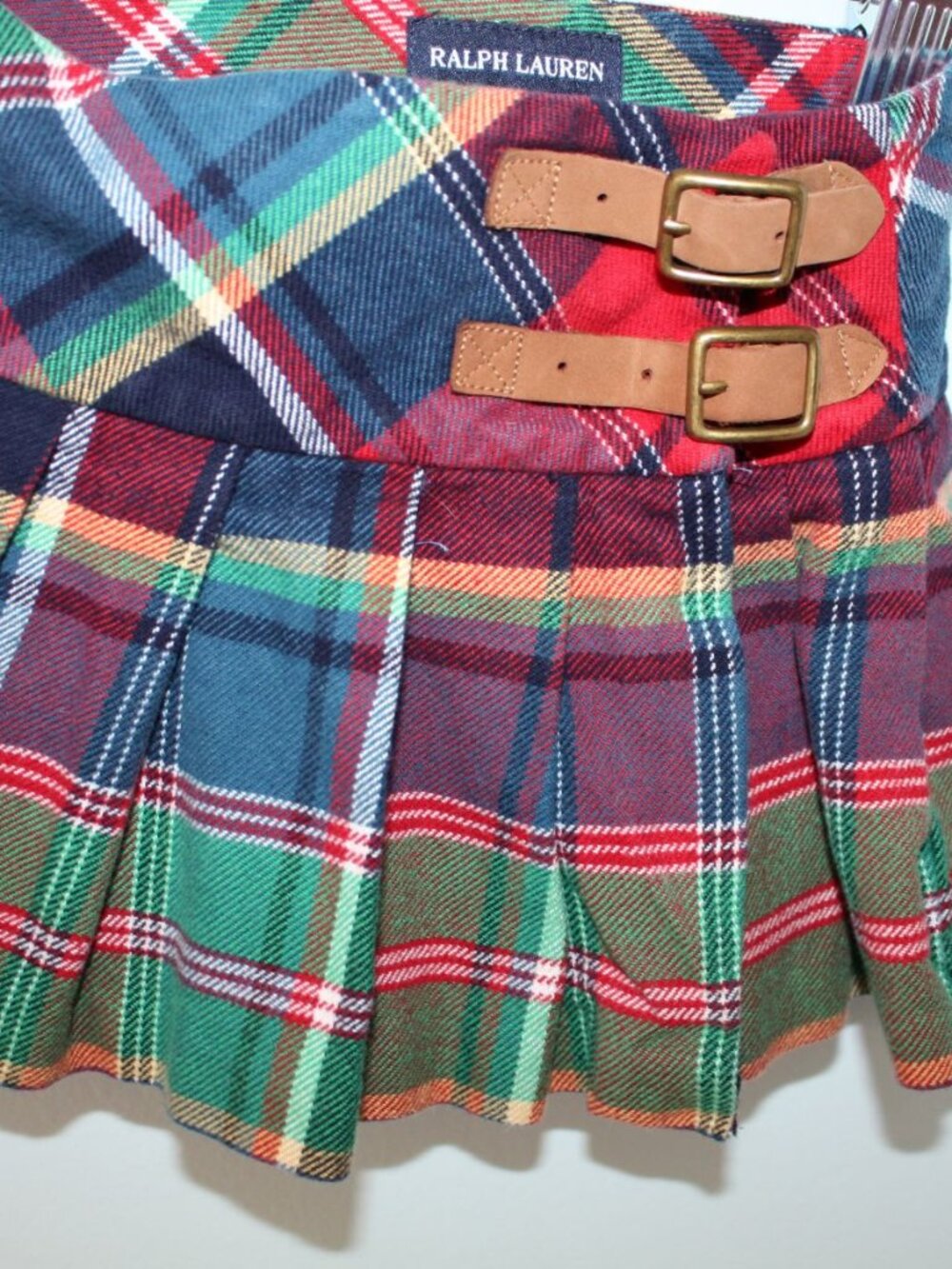 Ralph Lauren Size 2 2T Multicolor Madras Plaid Flannel Twill Wrap Kilt Skirt